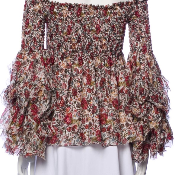 Caroline Constas 100% silk off the shoulder blouse, size medium - Picture 2 of 8